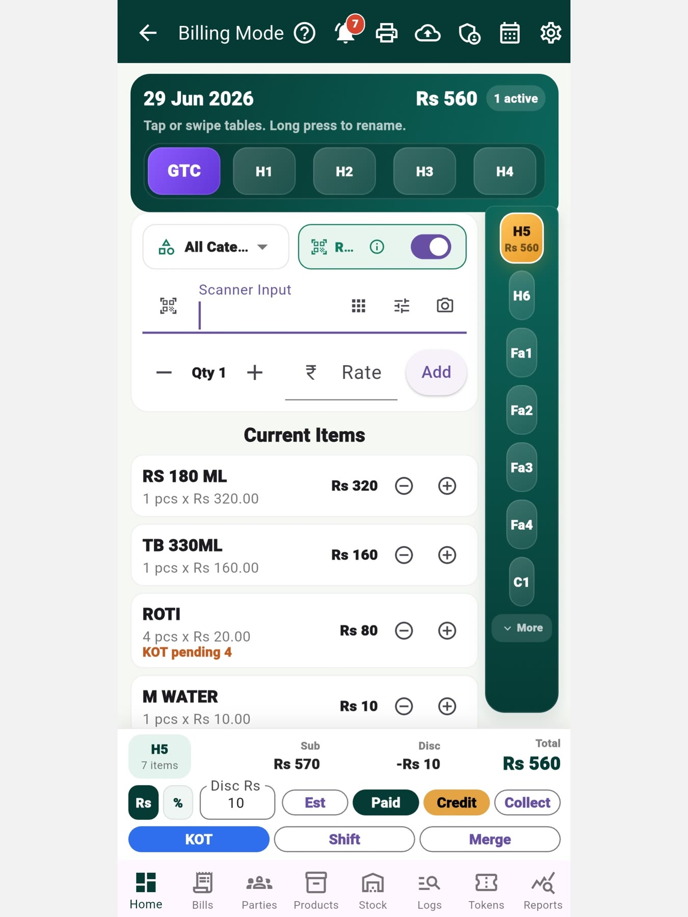 Tokaro Billing Android billing screen on a mobile device